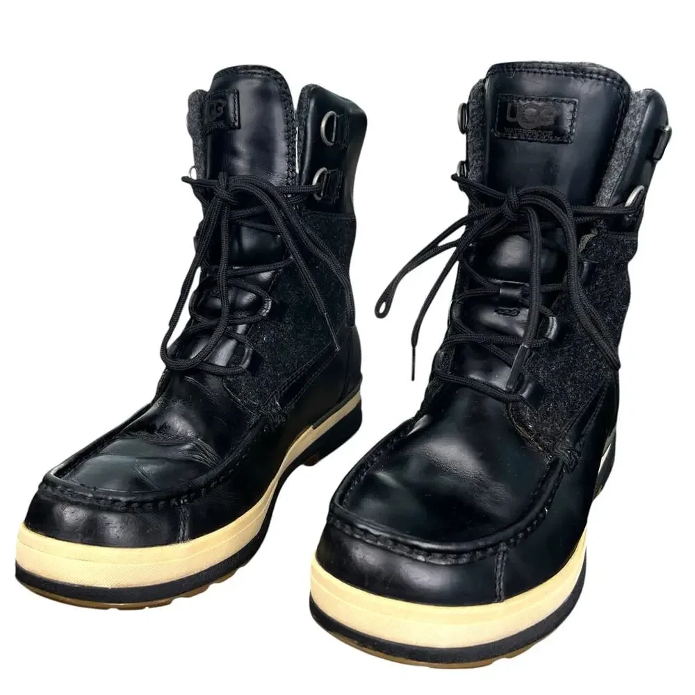 UGG Men’s Ory Black Leather Waterproof Winter Boot Size US 7.5